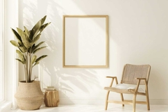 Blank poster frame mockup on white wall living room Product Image 1