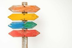 Wooden post with colored directional signs Product Image 1