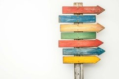 Wooden post with colored directional signs Product Image 1