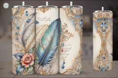 2 Vintage Feather Tumbler Sublimation, 20 oz Wrap, Seamless Product Image 2