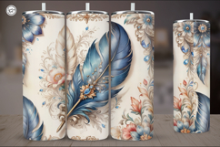 2 Vintage Feather Tumbler Sublimation, 20 oz Wrap, Seamless Product Image 3