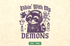 Vibin With My Demons SVG, Cute Goth Raccoon Funny Spooky PNG Product Image 1