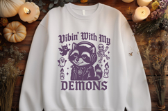 Vibin With My Demons SVG, Cute Goth Raccoon Funny Spooky PNG Product Image 3