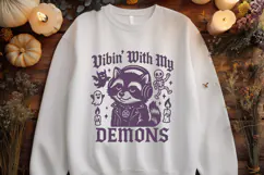 Vibin With My Demons SVG, Cute Goth Raccoon Funny Spooky PNG Product Image 3