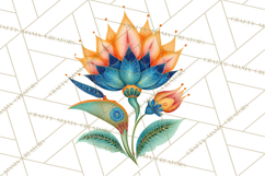 Enchanted Folk Art Florals Clipart, Stylized Flowers Png Product Image 2