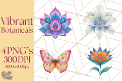 Enchanted Folk Art Florals Clipart, Stylized Flowers Png Product Image 1