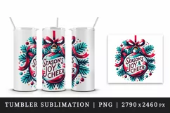 Vibrant Christmas bauble pine branche ribbon Season Joy Cheer quote print 20 oz tumbler skinny mug wrap clipart t-shirt sublimation printable design
