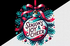 Vibrant Christmas bauble pine branche ribbon Season Joy Cheer quote print 20 oz tumbler skinny mug wrap clipart t-shirt sublimation printable design