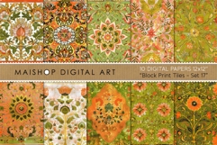 Vibrant Orange &amp; Olive Botanical Tile Backgrounds Product Image 1