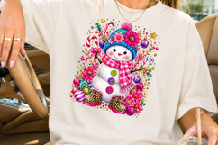 Vibrant Pink Christmas Snowman Sublimation PNG Product Image 2