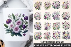 Vibrant Watercolor Flowers Clipart, Flowers Mug PNG Design Product Image 1