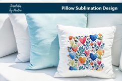 Vibrant watercolor hearts and leaves Pillow Cover printable background