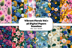 Vibrant Florals Vol.1 Seamless Digital Paper, 36 PNG Product Image 1