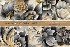 Elegant Embossed Floral Digital Papers in Gray Tones Product Image 1