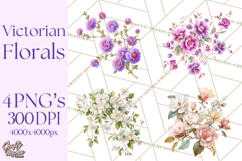 Victorian Floral PNG, Painted Roses, Peonies, Botanical Png Product Image 1