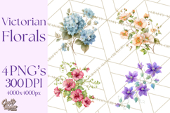 Victorian Floral PNG, Painted Roses, Peonies, Botanical Png Product Image 1