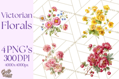 Victorian Floral PNG, Painted Roses, Peonies, Botanical Png Product Image 1