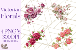Victorian Floral PNG, Painted Roses, Peonies, Botanical Png Product Image 1