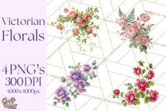 Victorian Floral PNG, Painted Roses, Peonies, Botanical Png Product Image 1