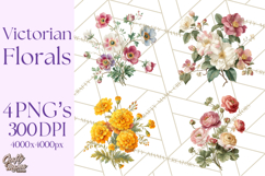 Victorian Floral PNG, Painted Roses, Peonies, Botanical Png Product Image 1