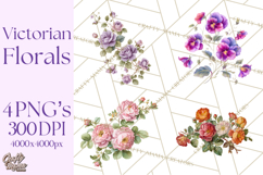 Victorian Floral PNG, Painted Roses, Peonies, Botanical Png Product Image 1