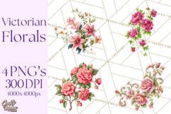 Victorian Floral PNG, Painted Roses, Peonies, Botanical Png Product Image 1
