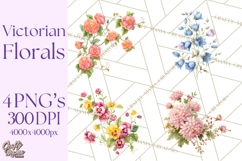 Victorian Floral PNG, Painted Roses, Peonies, Botanical Png Product Image 1