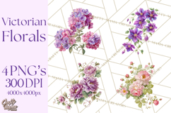 Victorian Floral PNG, Painted Roses, Peonies, Botanical Png Product Image 1