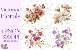 Victorian Floral PNG, Painted Roses, Peonies, Botanical Png Product Image 1