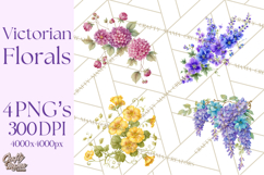 Victorian Floral PNG, Painted Roses, Peonies, Botanical Png Product Image 1