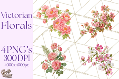 Victorian Floral PNG, Painted Roses, Peonies, Botanical Png Product Image 1