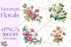 Victorian Floral PNG, Painted Roses, Peonies, Botanical Png Product Image 1
