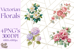 Victorian Floral PNG, Painted Roses, Peonies, Botanical Png Product Image 1
