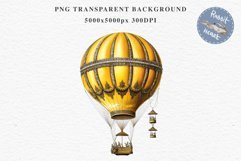 Victorian Hot Balloon Vintage Watercolor Clipart PNG Nursery Art Yellow  Transparent Print for invitation t-shirt designs sublimation kids printable digital watercolor Victorian Hot Balloon Vintage png clipart, yellow, red, blue  jpeg sublimation clip art