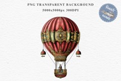 Victorian Hot Balloon Vintage Watercolor Clipart PNG Nursery Art Yellow  Transparent Print for invitation t-shirt designs sublimation kids printable digital watercolor Victorian Hot Balloon Vintage png clipart, yellow, red, blue  jpeg sublimation clip art