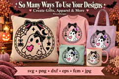 Cute Ghost SVG with Bow | Halloween Round Frame Cut File Product Image 1
