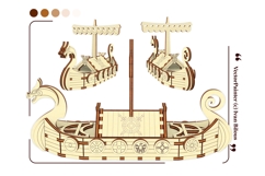 Viking Ship Laser Cut File, 3D SVG Model Plan for DIY Product Image 4