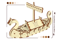 Viking Ship Laser Cut File, 3D SVG Model Plan for DIY Product Image 3