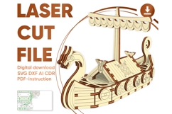 Viking Ship Laser Cut File, 3D SVG Model Plan for DIY Product Image 1