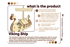 Viking Ship Laser Cut File, 3D SVG Model Plan for DIY Product Image 2