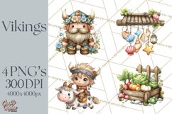 Whimsical Viking Village Clipart PNG, Nordic People Clip Art Product Image 1