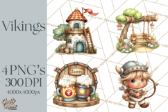 Whimsical Viking Village Clipart PNG, Nordic People Clip Art Product Image 1