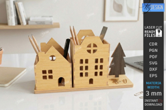 Village Desk Organizer Laser Cut | Office | Pencil Holders Product Image 1