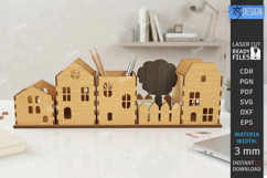Village Desk Organizers Laser Cut Bundle | Office Decor SVG Product Image 6