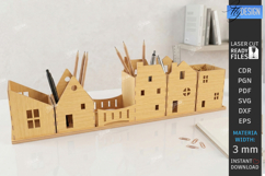 Village Desk Organizer Laser Cut | Office | Pencil Holders Product Image 1