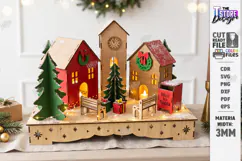 3D Christmas Village Night Light Laser Cut | Winter Town SVG Product Image 1