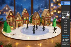 3D Christmas Village Night Light Laser Cut | Winter Town SVG Product Image 1