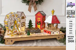 3D Christmas Village Night Light Laser Cut | Winter Town SVG Product Image 1