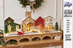 3D Christmas Village Night Light Laser Cut | Winter Town SVG Product Image 1