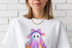 Pastel Iridescent Ghost with Bow PNG - Halloween Sublimation Product Image 3
